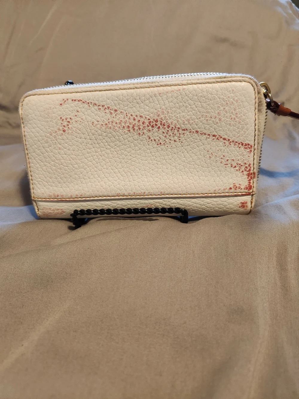 Project Dooney & Bourke Cream Pebbled Leather Zip-Around Wallet with Tan Pull